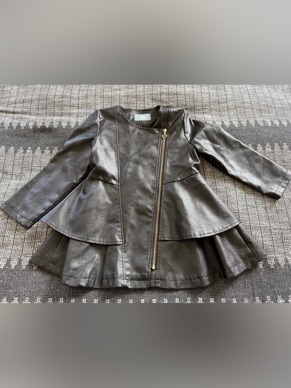 Faux Leather Peplum Jacket with Gold Zip